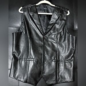 Coofandy Faux Leather Black Vest Size L